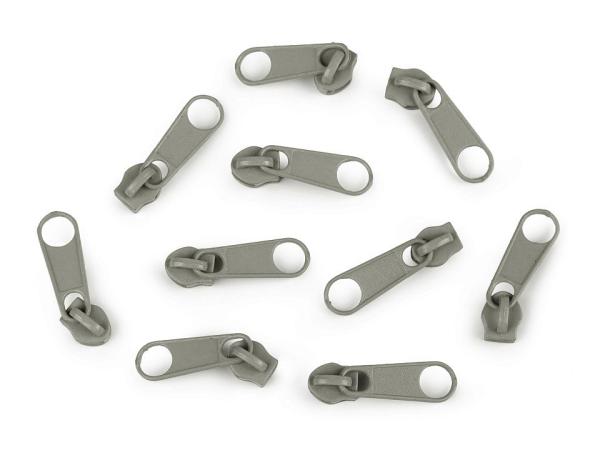 Schieber Zipper zu Spirale Reißverschlüssen 3 mm Graugrün